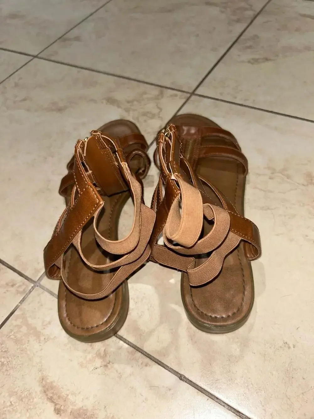 Women's Brown Gladiator Sandals with Front Zipper Size 11